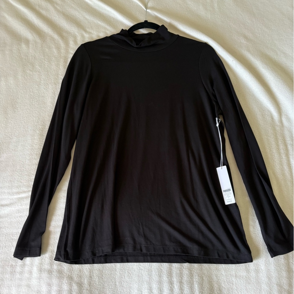 Chicos Women's Sz 1 M Touch Of Cool Layering Mock Neck Top Black Long Sleeve NWT
